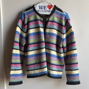 Striped Knit Kids Cardigan Jacket in Cream, Pink, Blue